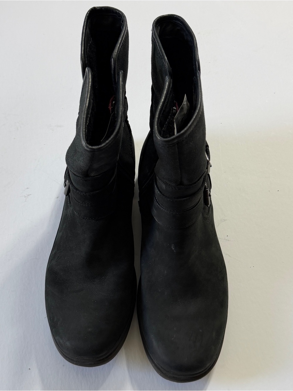 UGG Black Leather Buckle Ankle Boots - Picture 3 of 7